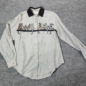 Casey & Max Button Up Shirt Black Stripe Grandma Teacher School Cat 80s 90s S